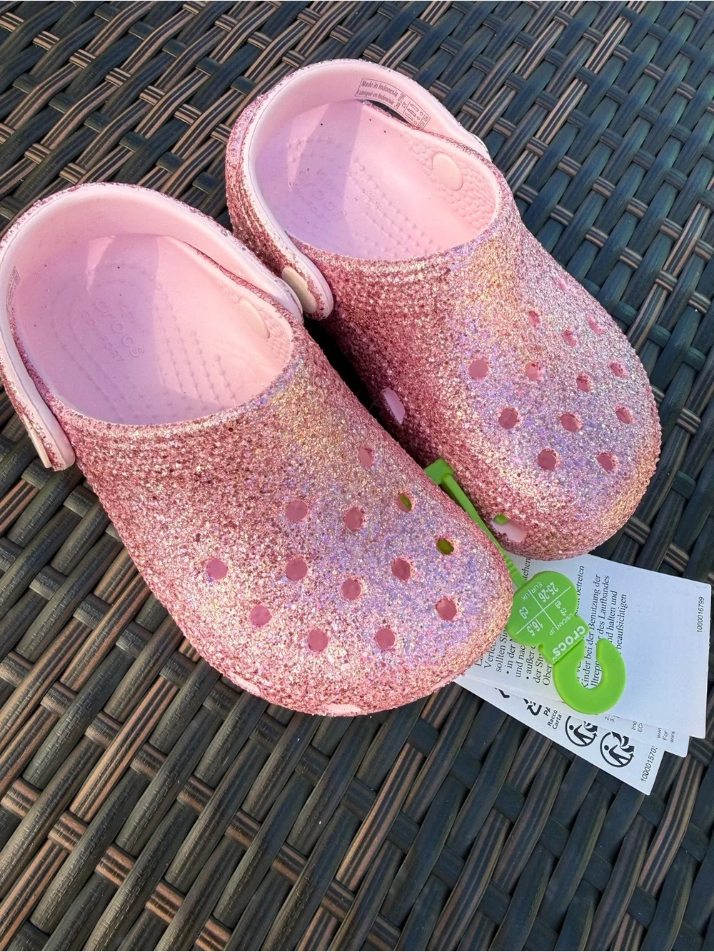 CROCS Kids Glitter Pink Clogs with Adjustable Heel Strap